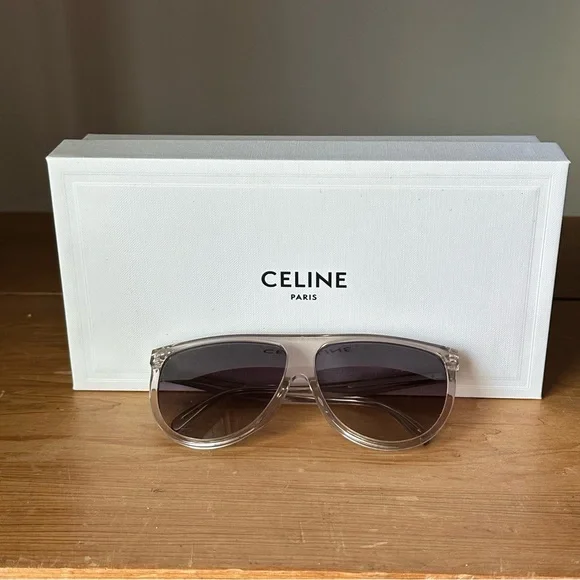 Celine CL40006F Oversized Aviator Sunglasses Clear Frame Brown Gradient Lens - Picture 2 of 7